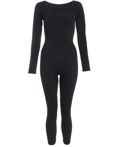 Quiz Ribbed Long Sleeve Jumpsuit - Black
