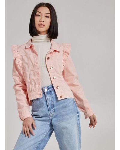 Pink Vanilla Vanilla Frill Shoulder Denim Jacket Cotton - Blue