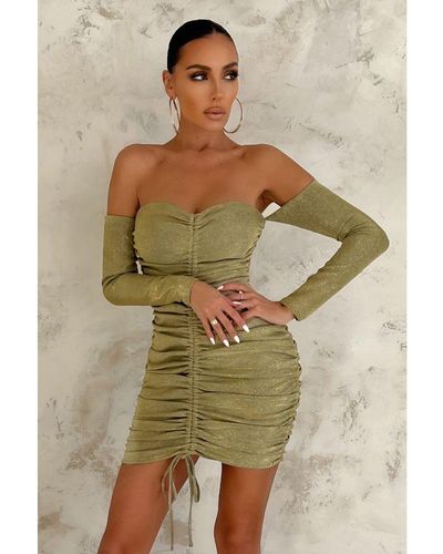 Palm Springs Lime Green Asymmetric Neck Ruched Mini Dress With Cut O – Club  L London - USA