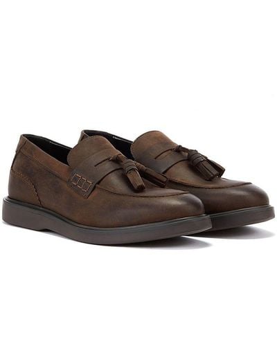 Hudson Jeans Cato Loafer Crazy Leather Loafers - Brown