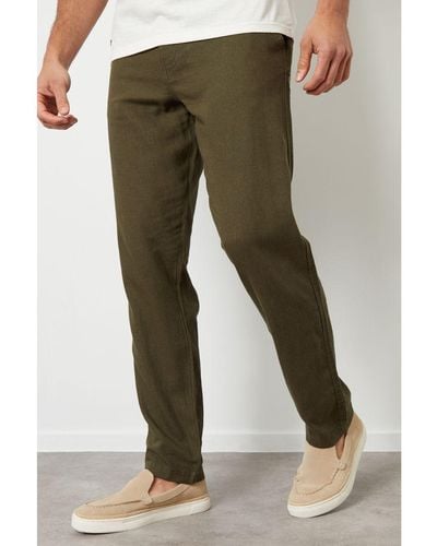 Threadbare 'Annual' Linen Blend Casual Trousers - Green