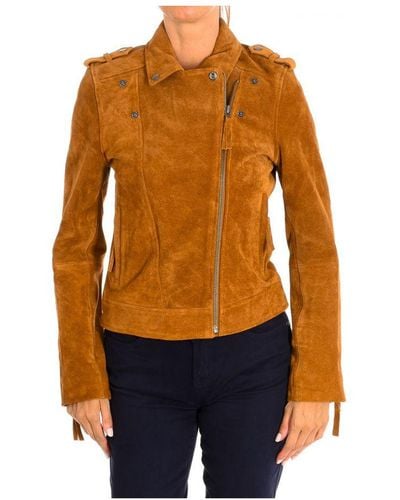 Karl Marc John Womenss Short Long Sleeve Leather Jacket 9066 - Orange