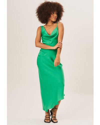 Gini London Cowl Neck Asymmetric Hem Midi Dress - Green