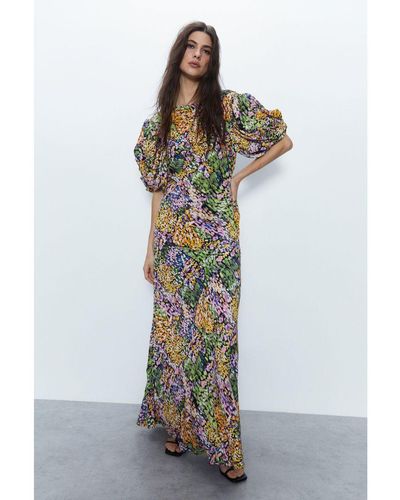 Warehouse Patchwork Ditsy Puff Sleeve Maxi Dress - Multicolour