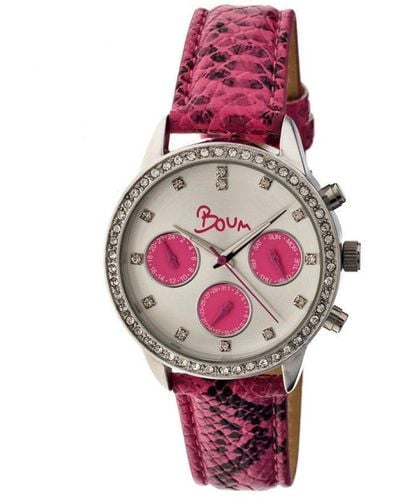 Boum Serpent Leather-Band Ladies Watch W/ Day/Date - Red