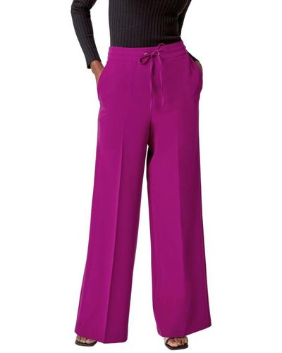 Roman Wide Leg Tie Front Stretch Trouser - Purple