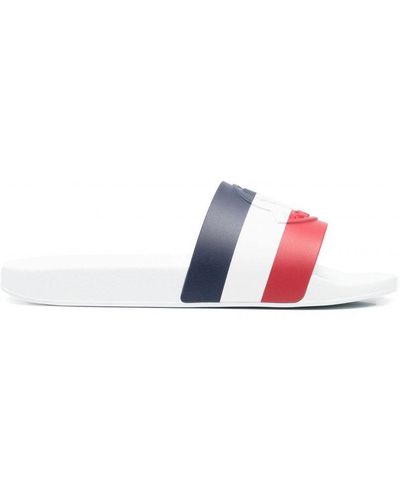 Moncler Basille Embossed Logo Stripe Sliders - White