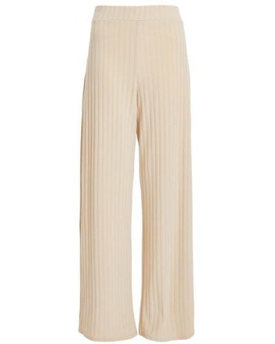 Quiz Ribbed High Waisted Trousers - Natural