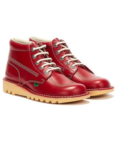 Kickers Kick Hi Leather Boots Rubber - Red