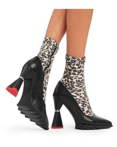 LAMODA Platform Ankle Boots Panthera Round Toe Flared Heels With Zip - White