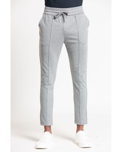 Jameson Carter Grey 'grove' Textured Trousers With Front Seam Rayon