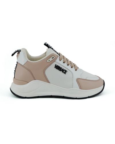 Versace Light Pink And White Calf Leather Trainers