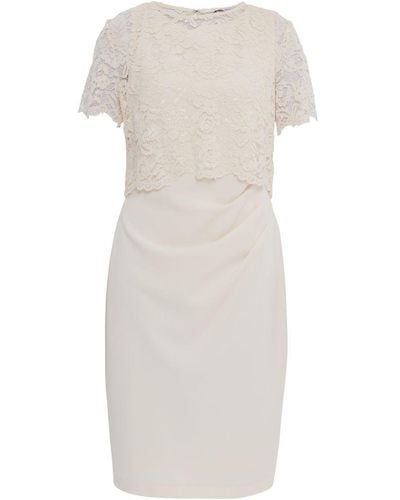 Gina Bacconi Kora Moss Crepe Dress Lace Overtop - White