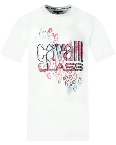 Class Roberto Cavalli Bold Leopard Print Logo T-Shirt - White