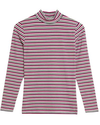 Marks & Spencer High Neck Striped Jersey Top Cotton - Red