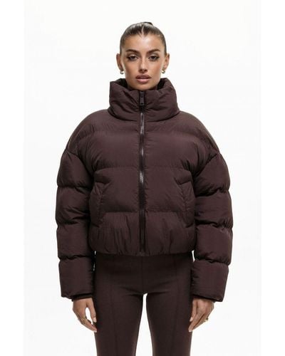 Good For Nothing Oversized Funnel Neck Puffer Jacket - Brown