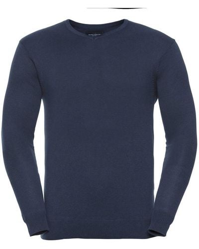 Russell Collection V-Neck Knitted Pullover Sweatshirt (French) - Blue