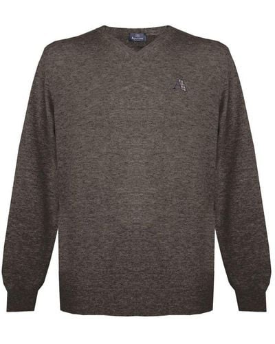 Aquascutum Long Sleeved/V-Neck Knitwear Jumper With Logo - Grey