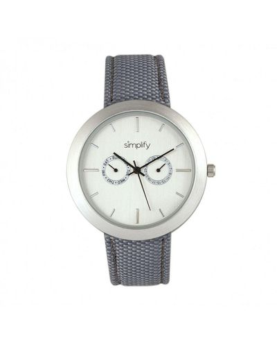 Simplify The 6100 Canvas-overlaid Strap Watch W/ Day/date Stainless Steel - Grey