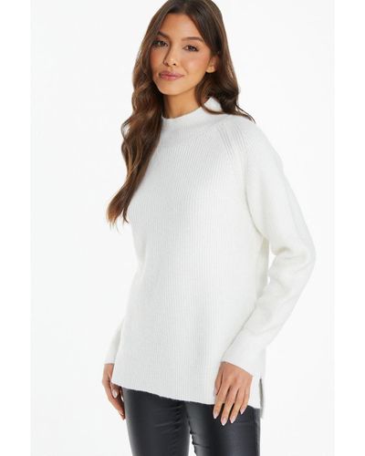 Quiz Knitted High Neck Jumper Acrylic/Polyamide - White