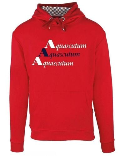 Aquascutum Triple Logo Hoodie Cotton - Red
