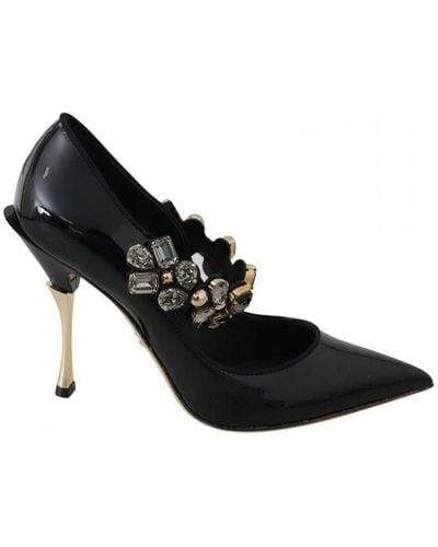Dolce & Gabbana Leather Crystal Shoes Mary Jane Court Shoes - Black