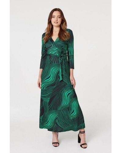 Izabel London Abstract Print Maxi Wrap Dress - Green