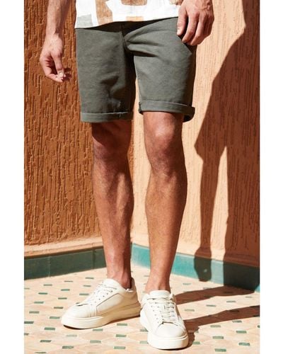 Threadbare 'Tillage' Overdyed Denim Shorts With Stretch - Green
