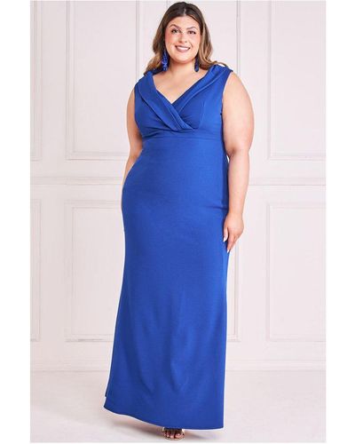 Goddiva Front Wrap Off The Shoulder Maxi Dress - Blue