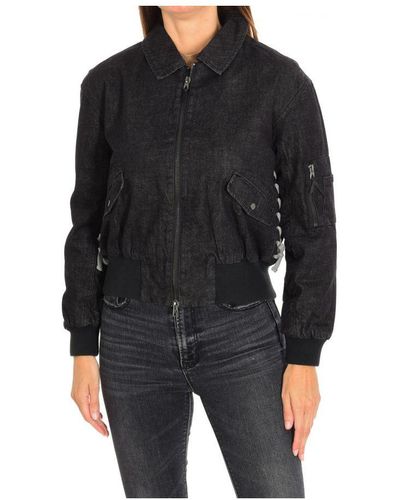 ELEVEN PARIS Womenss Lapel Collar Denim Jacket 17S2Jn012 - Black