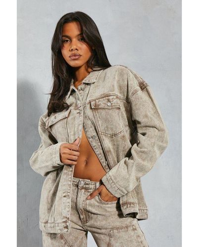MissPap Denim Acid Wash Oversized Jacket Cotton - Grey