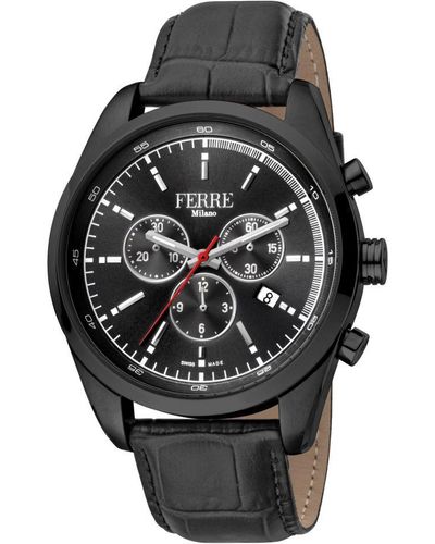 Ferré Black Dial Leather Watch - Grey