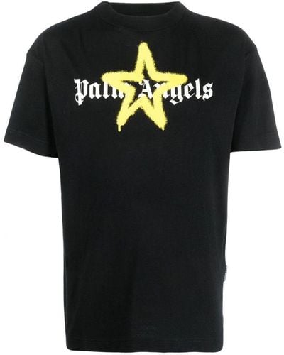Palm Angels Palm Angel Yellow Star Sprayed T-shirt Met Logoprint In Zwart