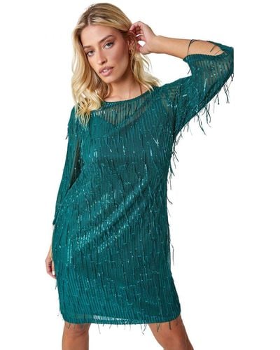 D.u.s.k Sequin Sparkle Tassel Shift Dress - Green