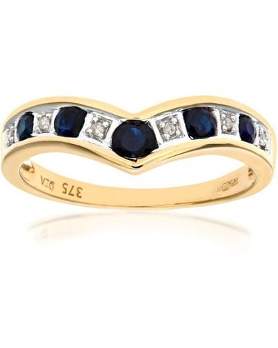 DIAMANT L'ÉTERNEL 9ct Geelgouden Ring Met Diamant En Saffier - Blauw