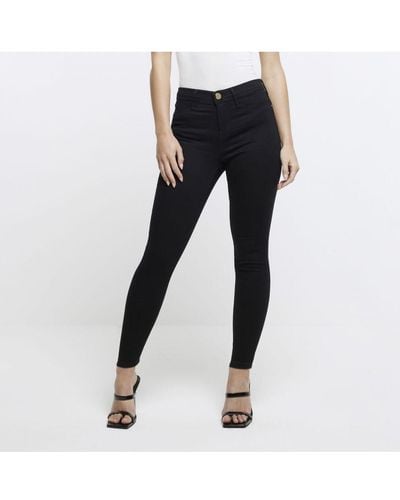 River Island Super Skinny Jeans Petite Mid Rise Cotton - Black