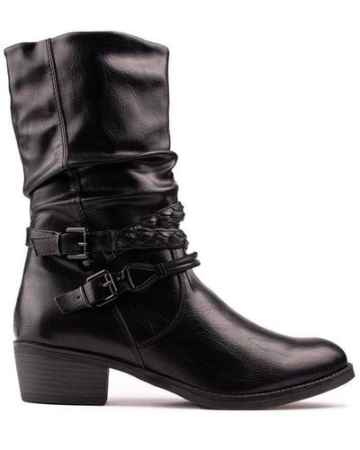 Marco Tozzi Ruched Western Boots - Black