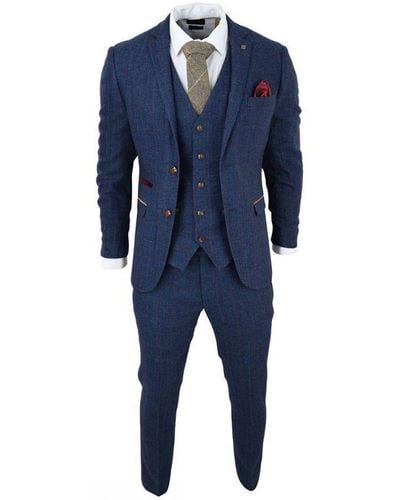 Paul Andrew Tweed Check 3-Piece Suit - Blue