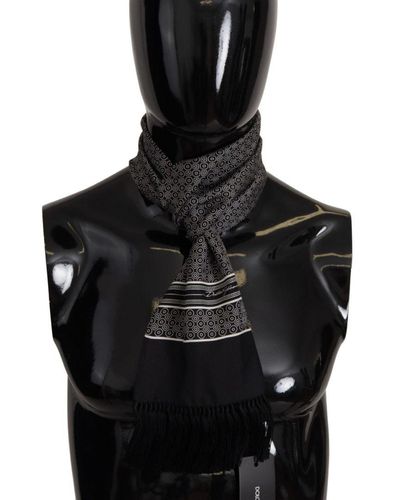 Dolce & Gabbana Brand New Silk Scarf With Geometric Print - Black