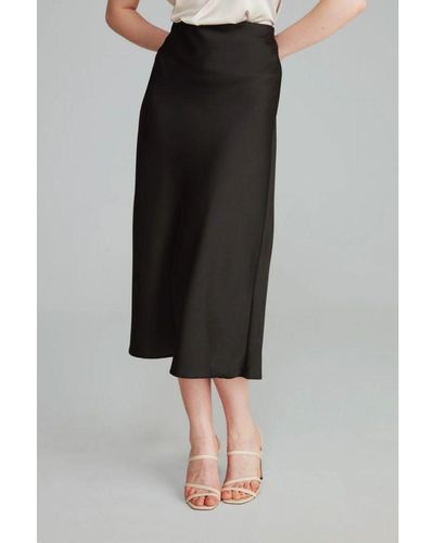 GUSTO Satin Asymmetric Midi Skirt - Black
