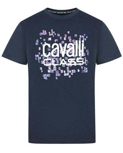 Class Roberto Cavalli Scales Design Logo T-Shirt - Blue