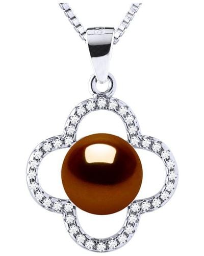 Diadema Clover Ketting Zoetwaterparel 9-10 Mm Chocolate 925 - Wit