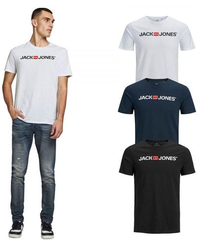 Jack & Jones Jack&jones Jjecorp-logo T-shirts Met Ronde Hals En Korte Mouwen, Multipack Van 3 - Blauw