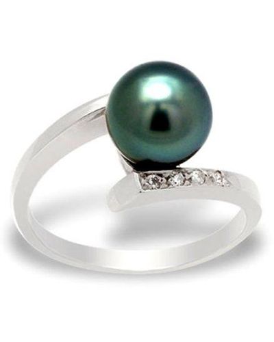 Blue Pearls 375/1000 Witgouden Ring Met Zwarte Tahitiaanse Parel En Diamanten - Meerkleurig