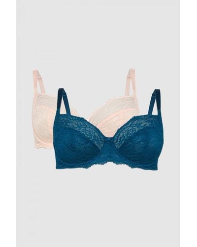 Gorgeous Dd+ 2 Pack Scallop Lace Non Pad Balcony Bra - Blue