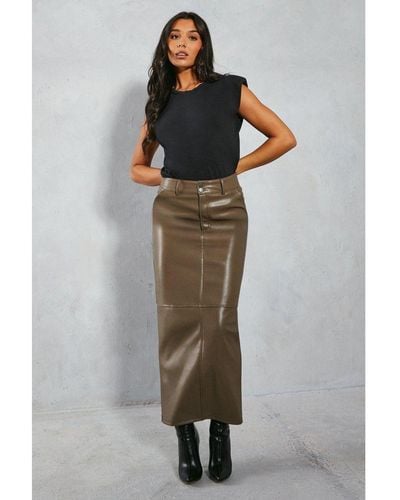 MissPap Leather Look Column Maxi Skirt - Green