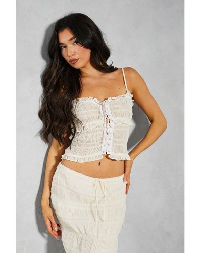 MissPap Lace Up Frill Cami Top - White
