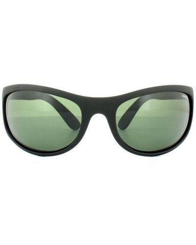 Polaroid Sport Wrap Rubber Polarized Sunglasses - Green