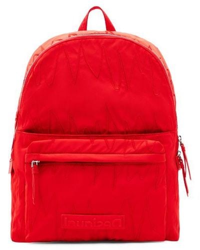 Desigual Print Handbag Rucksack With Zip Pockets - Red