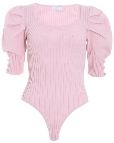 Quiz Pink Knitted Puff Sleeve Bodysuit